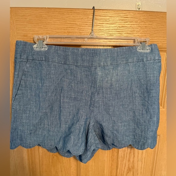 Loft Blue Scalloped Edge Linen/Cotton Shorts - Picture 4 of 12